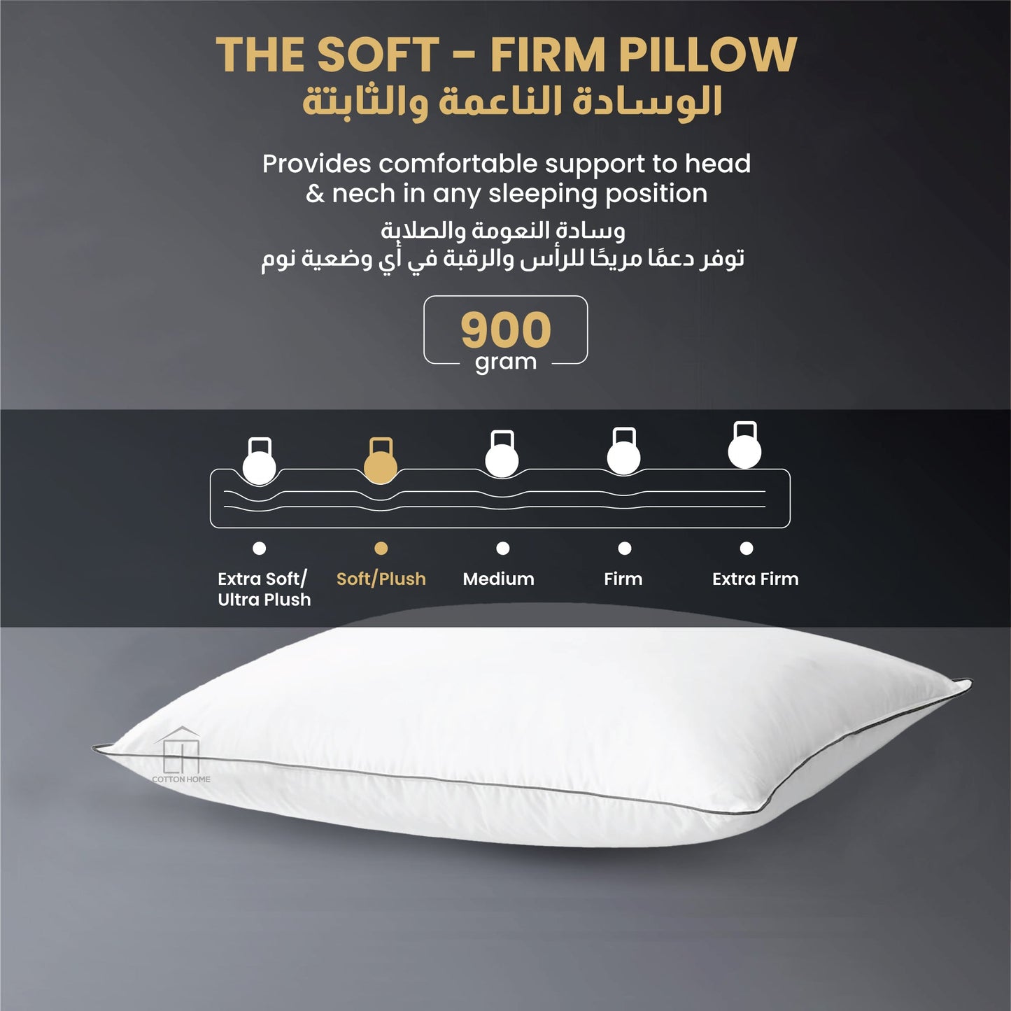Beverly Side Sleeper Ultra Soft Pack of 2 Cotton Pillow with Gray Cord for Ultimate Support 50x75cm 1200grams