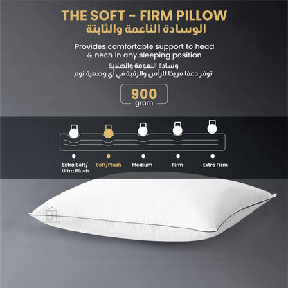 Beverly Side Sleeper Ultra Soft Pack of 2 Cotton Pillow with Gray Cord for Ultimate Support  50x75cm 1200grams