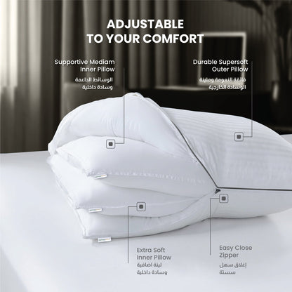 Triton Premium Cotton Three-in-One Adjustable Layer Cotton Pillow with Down Alternative filling 50x75 cm
