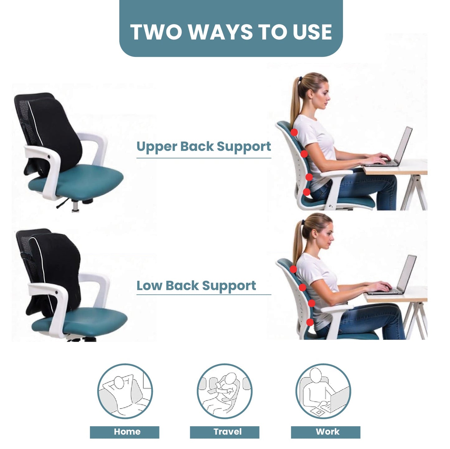 Spine Support Memory Foam Lumbar Pillow for Posture Correction – 46x39x15cm